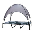 Gray elevated dog bed with shade canopy